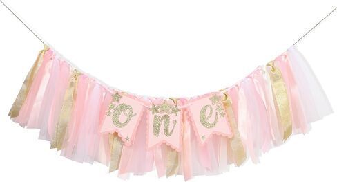 Glitter Star One Birthday Highchair Banner - Little Princess First Party Decorations, Sweet One Birthday Decorations, Twinkle Twinkle Little Star Garland, Pink Girl 1st Photo Prop Cake Smash in Kuwait