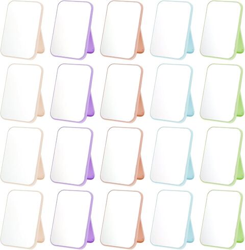 20 Pcs Spa Party Mirrors for Women, Makeup Mirrors with Foldable Stand, Tabletop Vanity Mirrors Bulk, Slumber Birthday Party Favors, Sleepover Accessories and Gifts (Purple Green Pink Blue Beige) in Kuwait