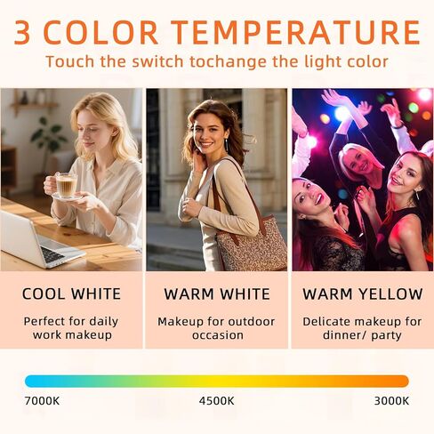 FENCHILIN مرآة فانيتي مع أضواء، 22 بوصة × 19 بوصة بإضاءة خلفية + شريط LED بإضاءة أمامية لمكياج هوليوود مع 3 أوضاع ألوان تعمل باللمس الذكي لغرفة الملابس وغرفة النوم باللون الأبيض in Kuwait