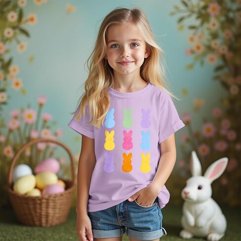 Ritatte Kids Girls Easter Shirt Cute Bunny Rabbit Graphic T-Shirt Happy Easter Tees Funny Casual Short Sleeve Tops 7-12Y in Saudi Arabia