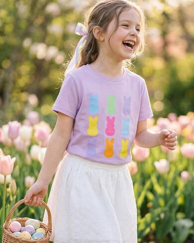 Ritatte Kids Girls Easter Shirt Cute Bunny Rabbit Graphic T-Shirt Happy Easter Tees Funny Casual Short Sleeve Tops 7-12Y in Saudi Arabia
