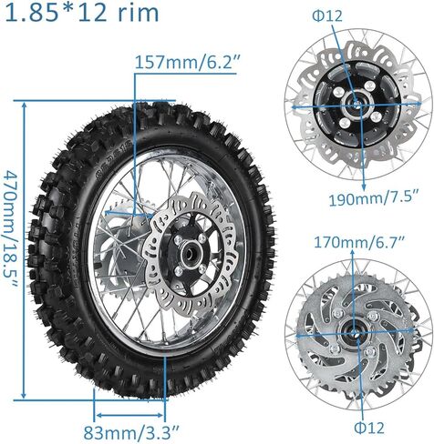 80/100-12 Rear Wheel Tire Rim & Swingarm Brake Caliper Master Kit for Pit Bike Apollo SSR CRF70 CRF50 XR50 XR70 110cc 125cc 140cc | 12" Rear Wheel Assembly with Chain Slider & Chain Guide in Kuwait