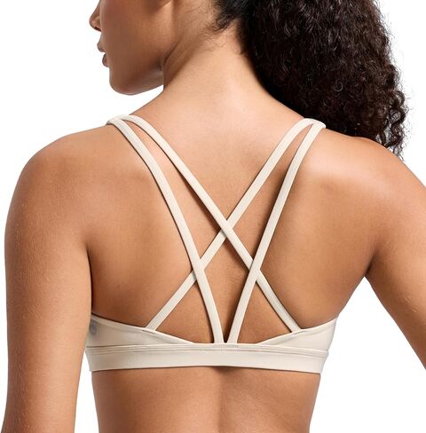 CRZ YOGA Butterlift Strappy Sports Bras for Women - Padded Low Cut Scoop Neck Cross Back Pilates Yoga Top in Saudi Arabia