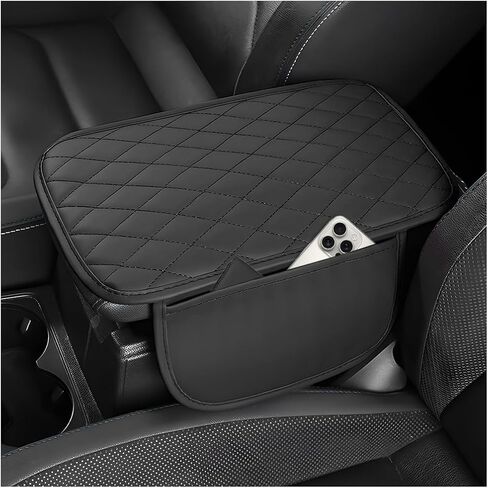 Car Center Console Cover, PU Leather Car Center Armrest Cover with 2 Storage Bags, Upgraded Comfortable Middle Console Protector Cushion Pad Universal for Most Vehicles (Black) in Kuwait
