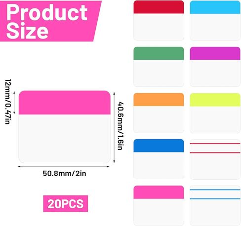 400Pcs Tabs 2'' Sticky Tabs, Colored Writable Repositionable File Tab Flags Index Tab Self Adhesive Reading Divider Sticker for Books Notebooks Binders File Folders (20 Sets) in Saudi Arabia