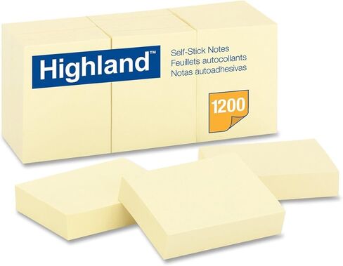 Highland 6539 Self-Stick Notes, 1-3/8-Inch by 1-7/8-Inch, Yellow, 100 Sheets per Pad (36Pack) in Saudi Arabia
