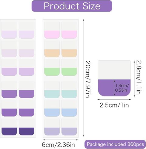 360 Pcs Sticky Index Tabs, 18 Colors Colored Book Sticky Tabs for Notebooks Binders Book Annotation Tab Stickers for File Classification (1x1.1 Inch) in Saudi Arabia