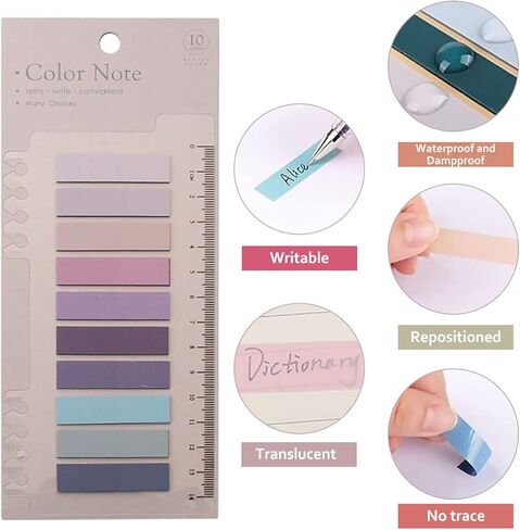 1200Pcs Sticky Note Tabs 60 Colors Writable Page Sticky Notes Waterproof PET Page Markers with Ruler Transparent Self-Adhesive Classify File Label Memo Stickers for Office School in Saudi Arabia