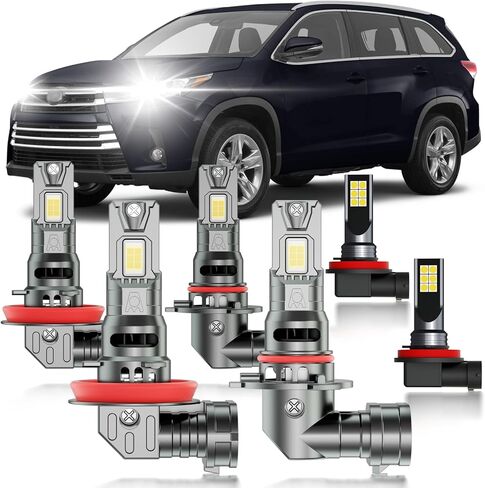 مجموعة مصابيح الضباب لسيارة Toyota Highlander 2014-2018، 6 قطع بيضاء ساطعة للغاية وعالية منخفضة متعددة الشعاع ومصابيح الضباب، مقاس 1:1 مثل مصابيح المخزون، التوصيل والتشغيل in Saudi Arabia