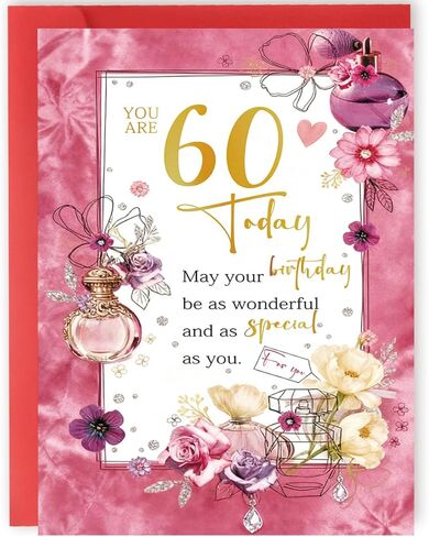 YiKaLus Unique 60th Birthday Card Gifts for Women,Happy 60 Year Old Birthday Decorations for Her，Perfume and Flower Card in Kuwait