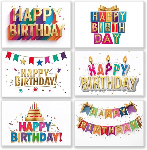 150 Happy Birthday Cards Bulk, Gold Foil Printing with Envelopes and Stickers - 6 Designs Greeting Notes with Messages Inside for Office, Employees,Business, Personal 4x6 Inch in Kuwait
