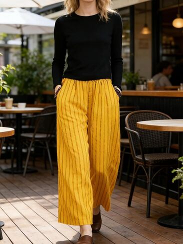 حجم كبير 1Xl-5XL المرأة عادية فضفاض مخطط بنطال ذو قصة أرجل واسعة السيدات موضة جميع الفصول ارتداء السراويل المعتدلة مريحة in Saudi Arabia
