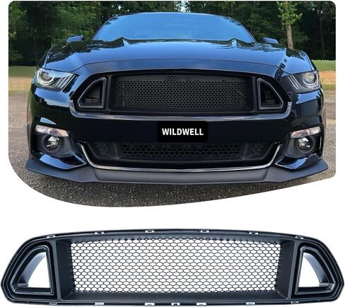 WildWell Mustang Grill For Ford Mustang 2015-2017 Front Upper Hood Grill Mesh Style Black in Kuwait
