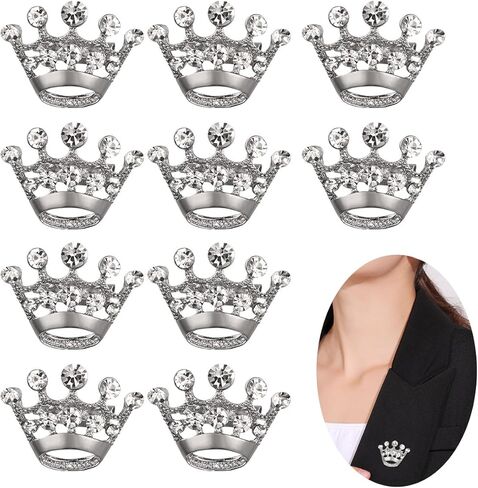 LUOEM 12 Pieces Crown Brooch Fashion Diamond Wedding Party Pageant Tiara Crown Corsage for Wedding Valentine's Day Supplies (Silver) in Kuwait
