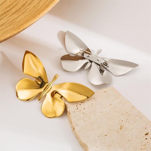 Elegant Gold Butterfly Brooch Pin for Women Stainless Steel Dainty Polished Insect Broach Brooches Lapel Pins Delicate Dress Accessories Birthday Wedding Anniversary Jewelry Gift in Saudi Arabia