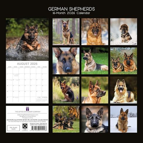 The Gifted Stationary 2026 Square Wall Calendar, German Shepherds, 16-Month Animal Theme Hanging Calendar with 180 Reminder Stickers, Month Planner for Home, or Creative Spaces, 12x12 In in Saudi Arabia