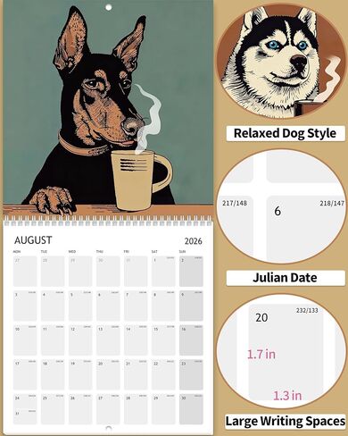 2026 Dog Calendar - Pleasant Doggo Monthly Wall Calendar 2026, Funny Gift for Dog Lovers, Coffee Puppies Art Hanging Calendar 12" x 24" Opened, Full Page Thick Paper, Jan.2026 - Dec.2026 with Holidays in Saudi Arabia