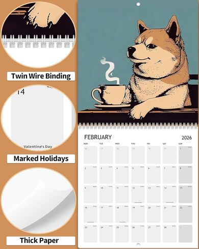 2026 Dog Calendar - Pleasant Doggo Monthly Wall Calendar 2026, Funny Gift for Dog Lovers, Coffee Puppies Art Hanging Calendar 12" x 24" Opened, Full Page Thick Paper, Jan.2026 - Dec.2026 with Holidays in Saudi Arabia