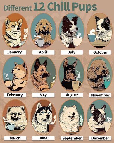 2026 Dog Calendar - Pleasant Doggo Monthly Wall Calendar 2026, Funny Gift for Dog Lovers, Coffee Puppies Art Hanging Calendar 12" x 24" Opened, Full Page Thick Paper, Jan.2026 - Dec.2026 with Holidays in Saudi Arabia