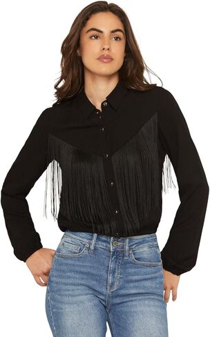 Idyllwind Women's Richfield Fringe Long Sleeve Snap Western Shirt Black Medium US in Kuwait