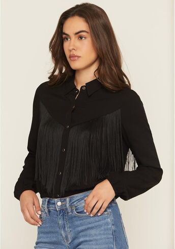 Idyllwind Women's Richfield Fringe Long Sleeve Snap Western Shirt Black Medium US in Kuwait