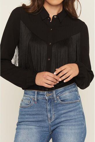 Idyllwind Women's Richfield Fringe Long Sleeve Snap Western Shirt Black Medium US in Kuwait