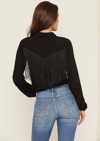 Idyllwind Women's Richfield Fringe Long Sleeve Snap Western Shirt Black Medium US in Kuwait