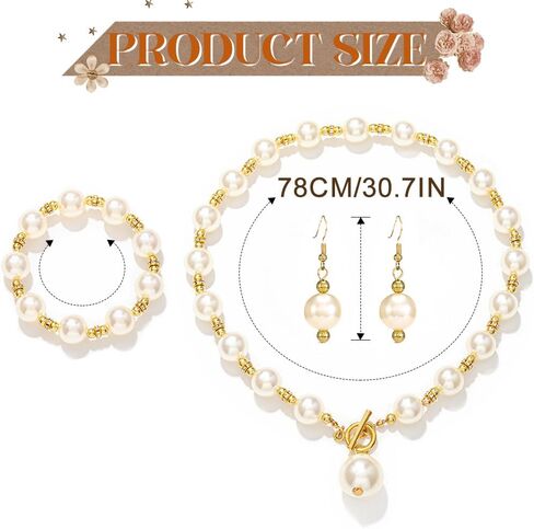 JEAIRTS 3Pcs Pearl Jewelry Set for Women Gold Necklace Earrings Bracelet Party Wedding Accessories in Saudi Arabia