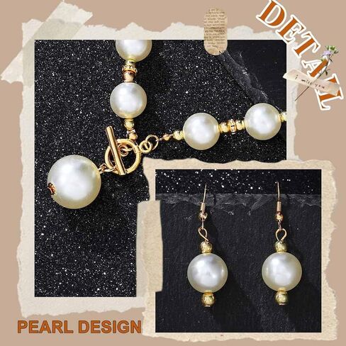 JEAIRTS 3Pcs Pearl Jewelry Set for Women Gold Necklace Earrings Bracelet Party Wedding Accessories in Saudi Arabia