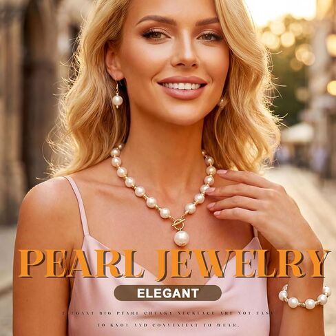 JEAIRTS 3Pcs Pearl Jewelry Set for Women Gold Necklace Earrings Bracelet Party Wedding Accessories in Saudi Arabia