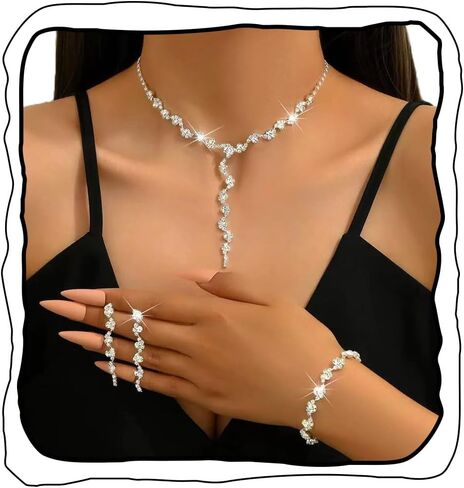 Wedding Jewelry Sets for Women Silver Necklace Earrings Set Crystal Bridal Sets Wedding Party Prom Costume Jewelry Set in Kuwait