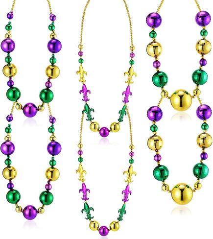 XunYee 6 Pcs Jumbo Mardi Gras Bead Necklaces 43'' 47'' 50'' Big Mardi Gras Beads Necklaces Gold Purple Green for Carnival Parade Party Favor Costume Decor in Saudi Arabia