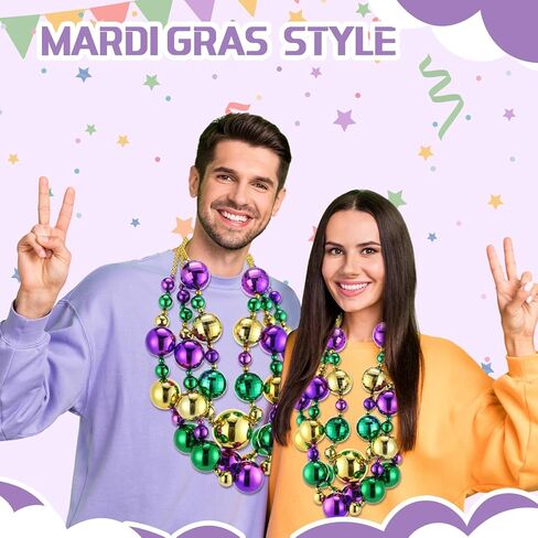 XunYee 6 Pcs Jumbo Mardi Gras Bead Necklaces 43'' 47'' 50'' Big Mardi Gras Beads Necklaces Gold Purple Green for Carnival Parade Party Favor Costume Decor in Saudi Arabia