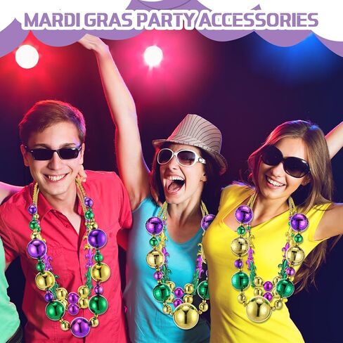XunYee 6 Pcs Jumbo Mardi Gras Bead Necklaces 43'' 47'' 50'' Big Mardi Gras Beads Necklaces Gold Purple Green for Carnival Parade Party Favor Costume Decor in Saudi Arabia