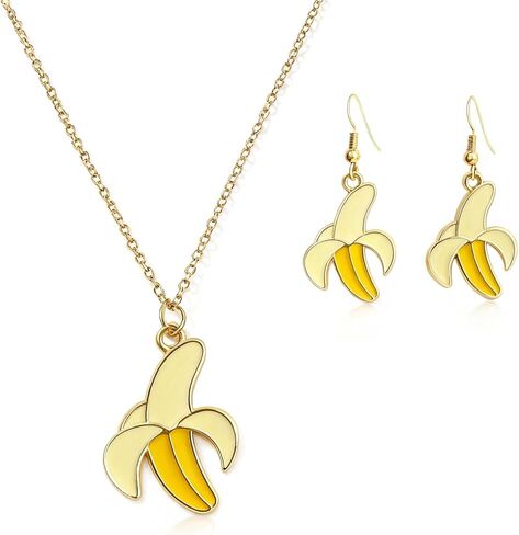 Banana Earrings and Necklace Set, Women’s Novelty Drop Earrings Cute Weird Fruit Jewelry for Party Wedding Gift Accessories in Kuwait