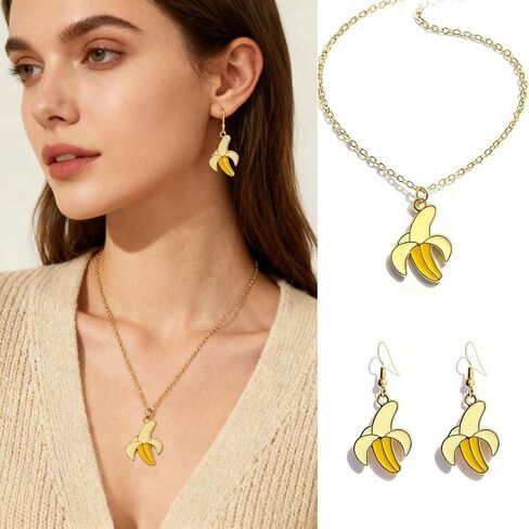 Banana Earrings and Necklace Set, Women’s Novelty Drop Earrings Cute Weird Fruit Jewelry for Party Wedding Gift Accessories in Kuwait