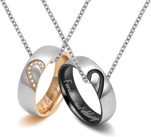KunBead Puzzle Heart Matching Couple Necklace I Love You Forever and Always Ring Necklaces for Him and Her sets for 2 in Saudi Arabia