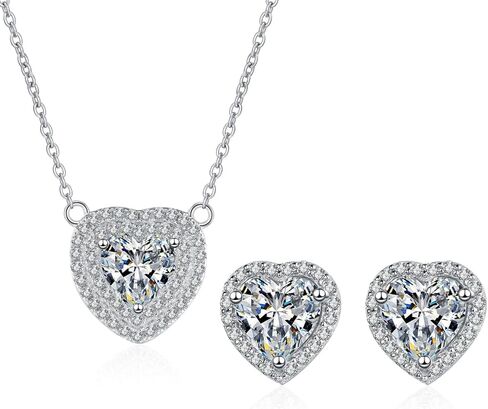 14K Gold Diamond Pendant Necklace & 1/2/4ct Diamond Stud Earrings Set, Heart Design Two-Piece Jewelry Set, Romantic for Women Valentine's Day Gifts in Saudi Arabia
