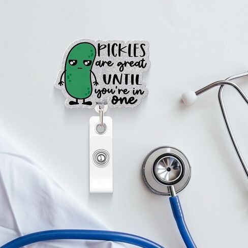 Funny Nurse Badge Reel, Pickle Badge Holder with Retractable Clip, Cute Gifts for Nursing Student RN LPN CNA MA Medical Worker Teacher Doctor in Kuwait