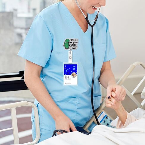 Funny Nurse Badge Reel, Pickle Badge Holder with Retractable Clip, Cute Gifts for Nursing Student RN LPN CNA MA Medical Worker Teacher Doctor in Kuwait