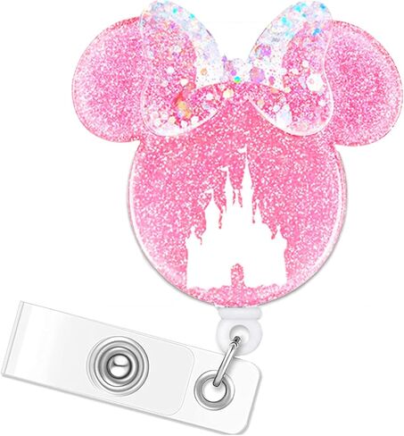 Cute Nurse Badge Reel Holder Retractable Clip - Glitter Pink Cartoon Mouse ID Badge Clip for Nursing Students Pediatric Nurses RN CNA LPN LVN Medical Assistant Name Tag ID Card in Saudi Arabia