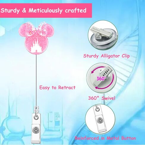 Cute Nurse Badge Reel Holder Retractable Clip - Glitter Pink Cartoon Mouse ID Badge Clip for Nursing Students Pediatric Nurses RN CNA LPN LVN Medical Assistant Name Tag ID Card in Saudi Arabia