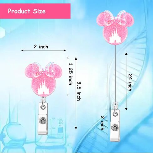 Cute Nurse Badge Reel Holder Retractable Clip - Glitter Pink Cartoon Mouse ID Badge Clip for Nursing Students Pediatric Nurses RN CNA LPN LVN Medical Assistant Name Tag ID Card in Saudi Arabia