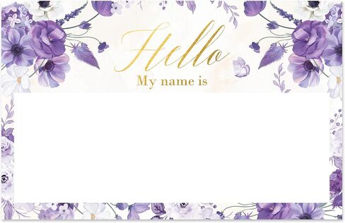 Mobiusea Creation Purple Floral Hello My Name is Stickers | 3.5 x 2.25 Inch Name Tag Stickers with Gold Foil Accents | Nametags for Weddings, Parties, Bridal Showers & Baby Showers in Saudi Arabia
