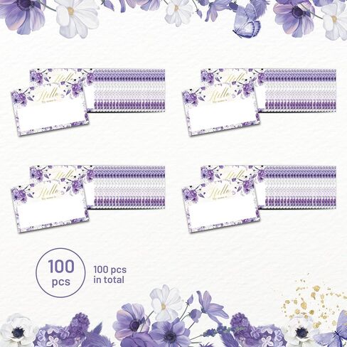 Mobiusea Creation Purple Floral Hello My Name is Stickers | 3.5 x 2.25 Inch Name Tag Stickers with Gold Foil Accents | Nametags for Weddings, Parties, Bridal Showers & Baby Showers in Saudi Arabia