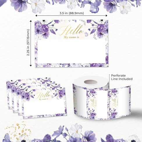 Mobiusea Creation Purple Floral Hello My Name is Stickers | 3.5 x 2.25 Inch Name Tag Stickers with Gold Foil Accents | Nametags for Weddings, Parties, Bridal Showers & Baby Showers in Saudi Arabia