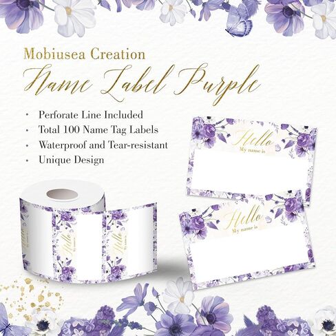 Mobiusea Creation Purple Floral Hello My Name is Stickers | 3.5 x 2.25 Inch Name Tag Stickers with Gold Foil Accents | Nametags for Weddings, Parties, Bridal Showers & Baby Showers in Saudi Arabia