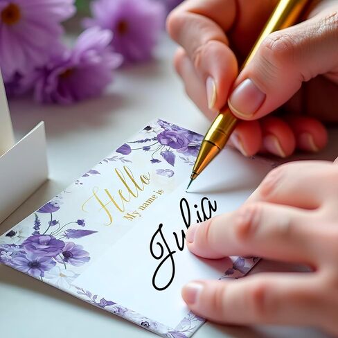 Mobiusea Creation Purple Floral Hello My Name is Stickers | 3.5 x 2.25 Inch Name Tag Stickers with Gold Foil Accents | Nametags for Weddings, Parties, Bridal Showers & Baby Showers in Saudi Arabia