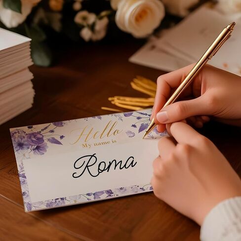 Mobiusea Creation Purple Floral Hello My Name is Stickers | 3.5 x 2.25 Inch Name Tag Stickers with Gold Foil Accents | Nametags for Weddings, Parties, Bridal Showers & Baby Showers in Saudi Arabia