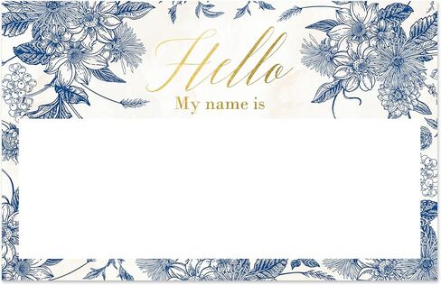 Mobiusea Creation Vintage Blue Floral Hello My Name is Stickers | 3.5 x 2.25 Inch Name Tag Stickers with Gold Foil Accents | Nametags for Weddings, Engagement Parties, Bridal Showers & Baby Showers in Saudi Arabia